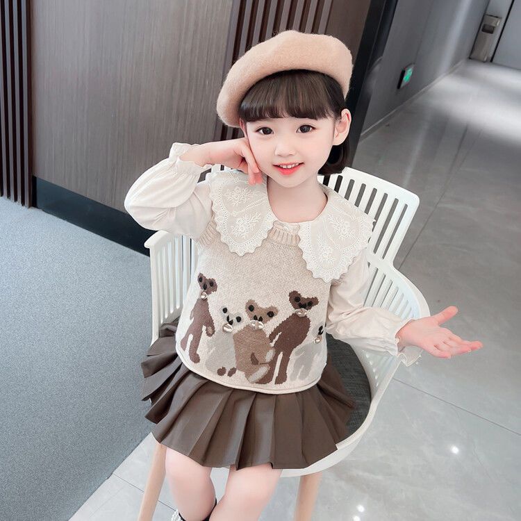 Set Áo Sơ Mi Tay Dài Và Váy Dệt Kim Xếp Ly Phong Cách Mới Mùa Thu 2022 Dành Cho Bé Gái