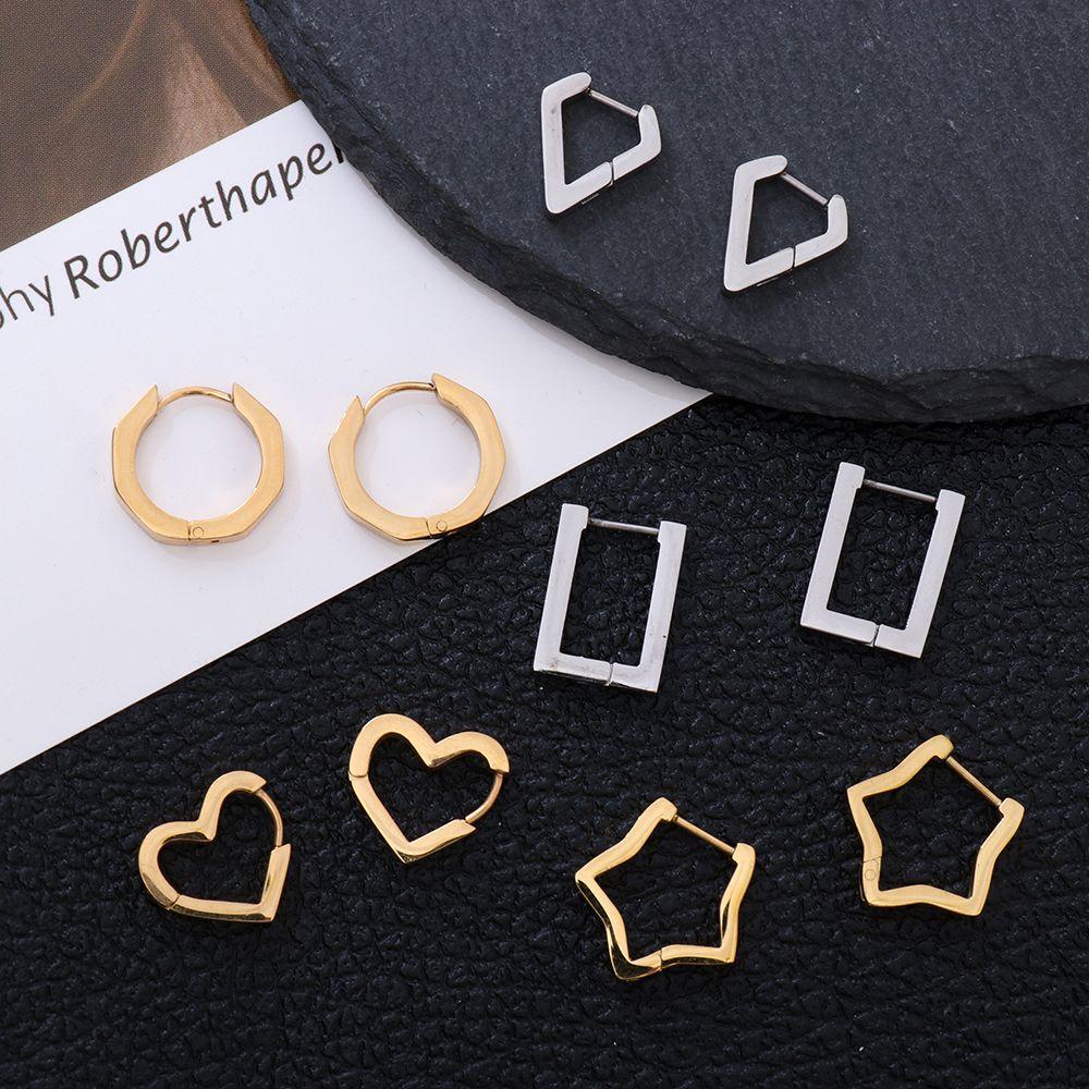 Khuyên Tai Tròn Màu Đen Bằng Thép Không Gỉ Hình Đa Giác Thời Trang