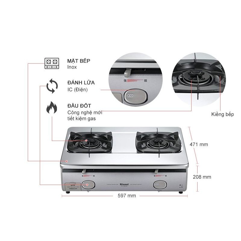 {HÀNG CHÍNH HÃNG - NEW 100% } Bếp gas dương Rinnai RJ-9600S - Xuất xứ Nhật Bản | BigBuy360 - bigbuy360.vn