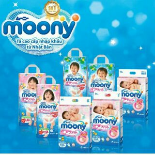 Tã Moony dán size NB90. S84. M64. L54, tã quần L44. XL38  hàng nguyên bao bì không kèm quà tặng