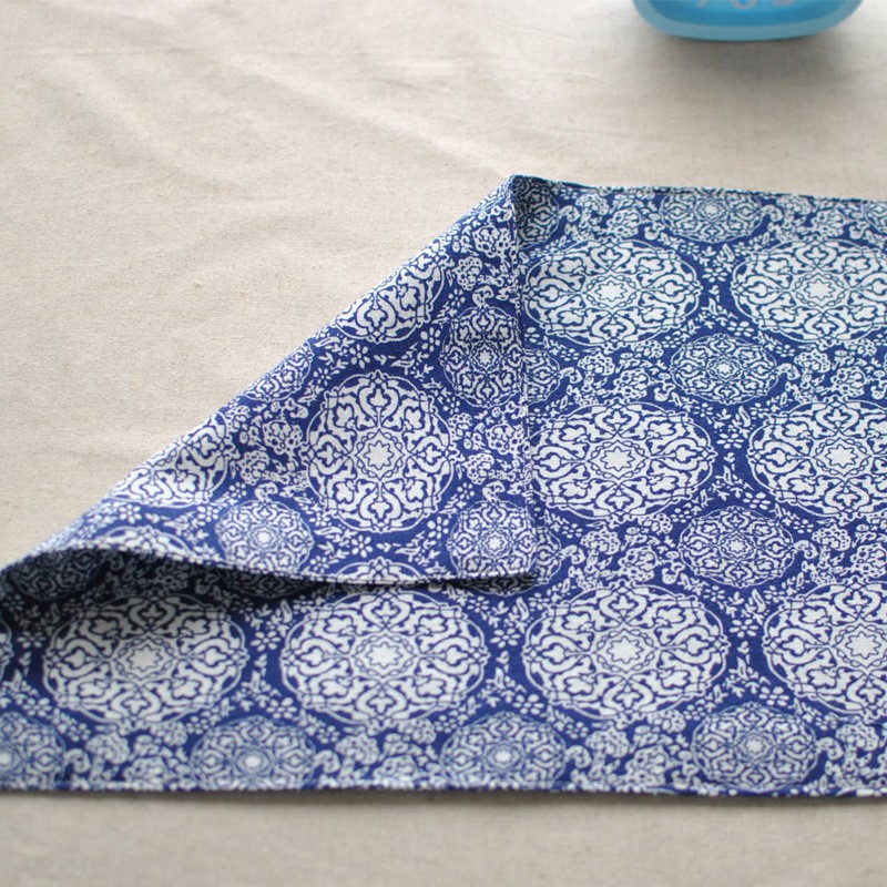 Placemat New product handmade cotton and linen tie-dye double-layer fabric placemat Chinese style blue and whi
