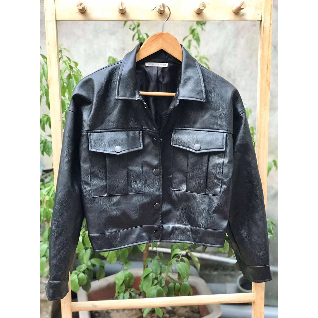 Áo da nữ xịn croptop hãng Em.ma/Active.Usa xuất Hàn cao cấp dáng vai rộng hottren