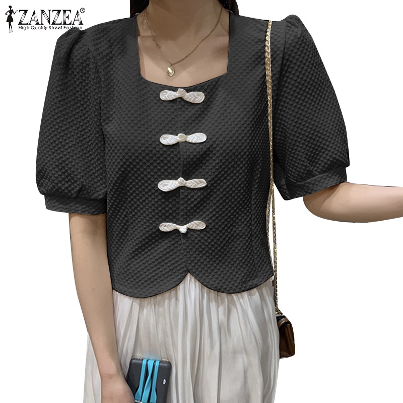 Zanzea Áo Kiểu Tay Ngắn Cổ Vuông Phong Cách Hàn Quốc Thanh Lịch Dành Cho Nữ