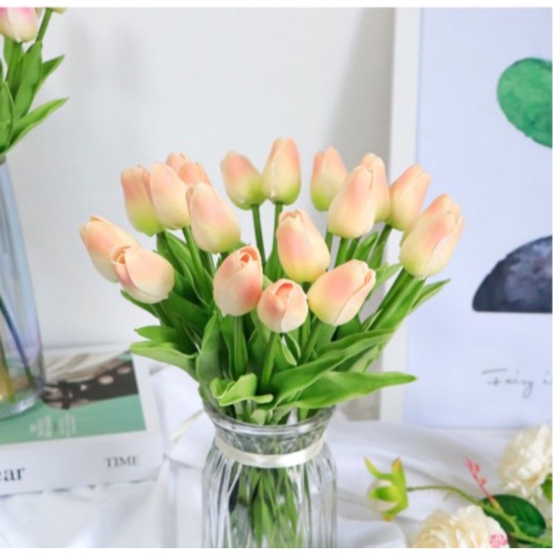 Hoa giả - Hoa tulip giả làm từ Pu lá xoăn loại 1  siêu xinh trang trí nhà cửa