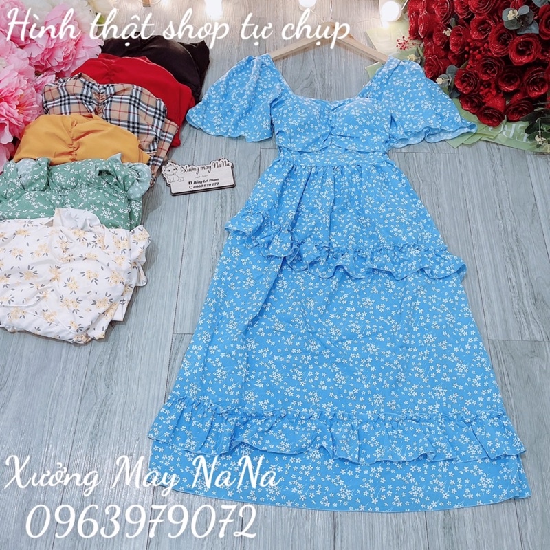 Đầm cổ vuông bèo tầng siêu hot