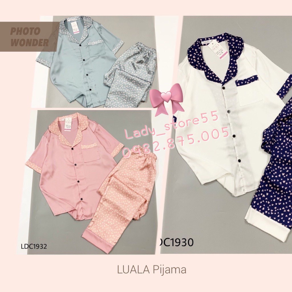 Bộ Đồ Pijama, Bộ Pijama Lụa Satin Phối Hàn - Bộ Ngủ Tim Nhỏ Ngắn Tay Mềm Mịn Thoáng Mát