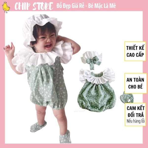 Romper bé gái CHIP STORE Bộ liền thân cho bé sơ sinh - 1 tuổi màu xanh mint cổ bèo xinh xắn