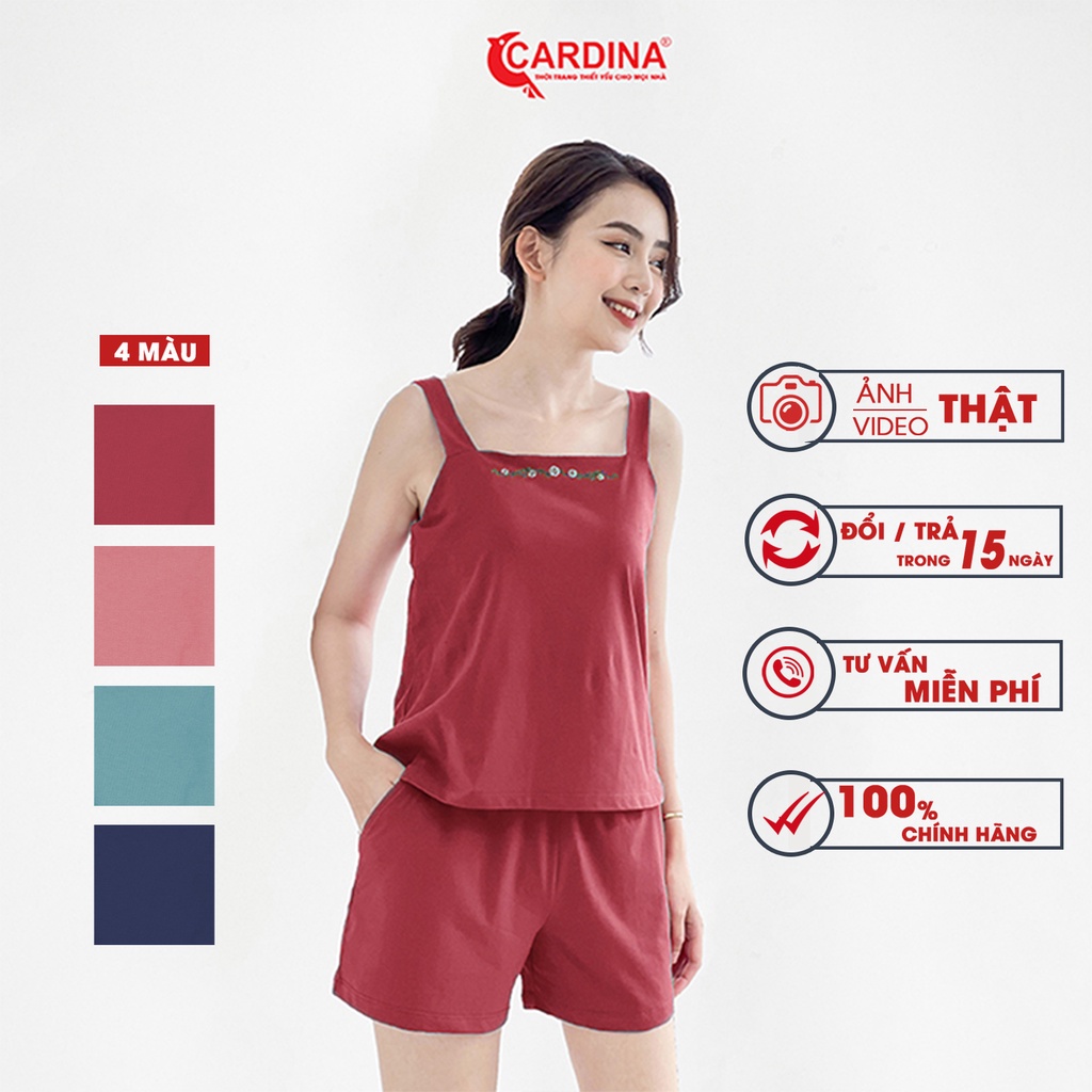 Đồ Bộ Nữ 𝐂𝐀𝐑𝐃𝐈𝐍𝐀 Áo Hai Dây Thêu Hoa Chất Cotton Nhật Mềm Mại, Thoáng Mát 1CF19