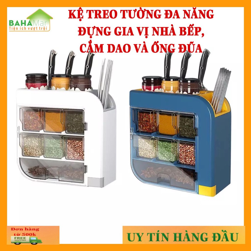 KỆ TREO TƯỜNG ĐA NĂNG ĐỰNG GIA VỊ NHÀ BẾP, CẮM DAO VÀ ỐNG ĐŨA "BAHAMAR" sắp xếp và phân loại rõ ràng các loại gia vị