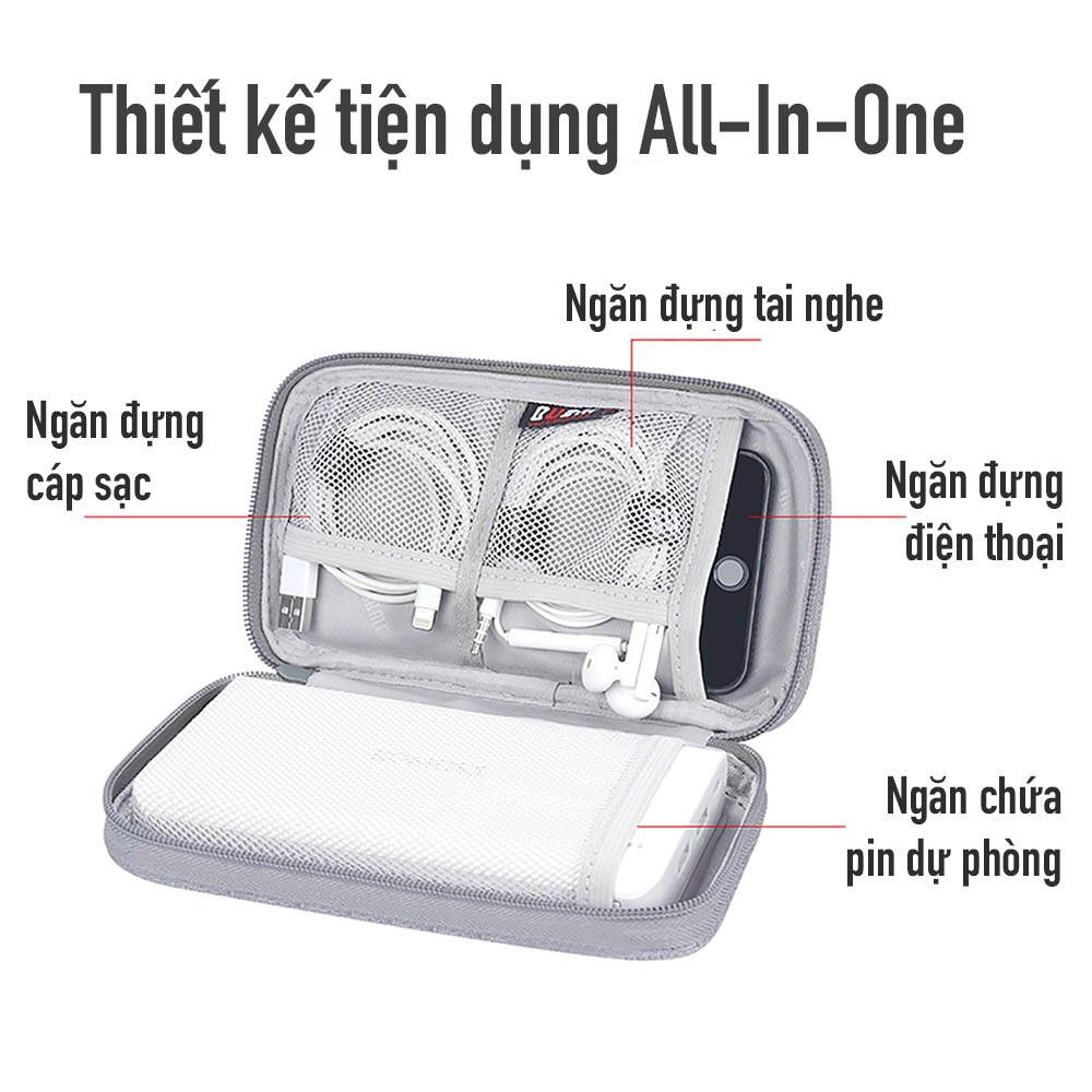 Túi đựng phụ kiện điện thoại, túi công nghệ BUBM 1 ngăn, 2 ngăn đựng cáp sạc tai nghe pin dự phòng có quai xách tiện lợi