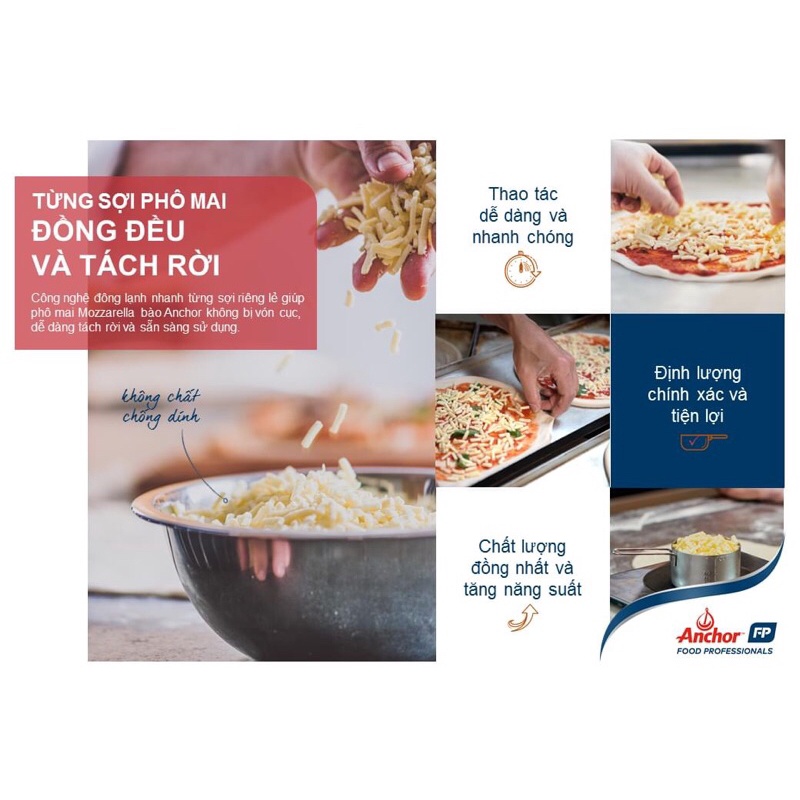 Phô Mai Mozzarella Anchor Bào Sợi - Nguyên túi 2KG - DATE MỚI 2024