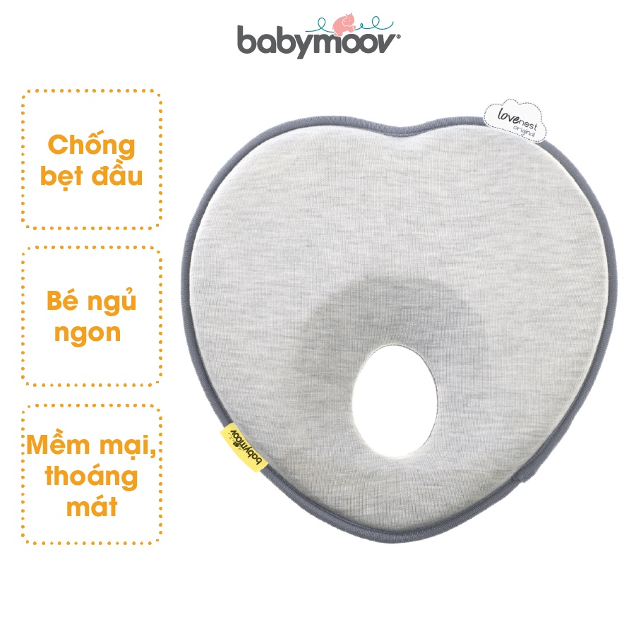 Gối chống bẹt đầu Babymoov Pháp bé ngủ ngon, chống bẹp đầu màu hồng, trắng, ghi