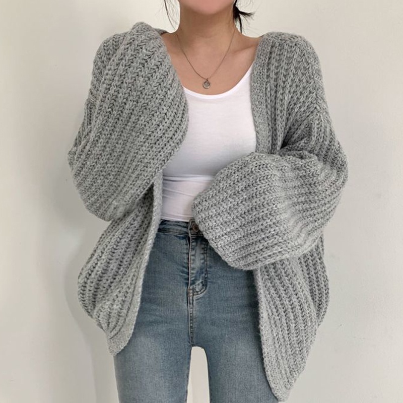 Áo khoác cardigan SUXI dệt kim dáng rộng cổ chữ V màu sắc thanh lịch