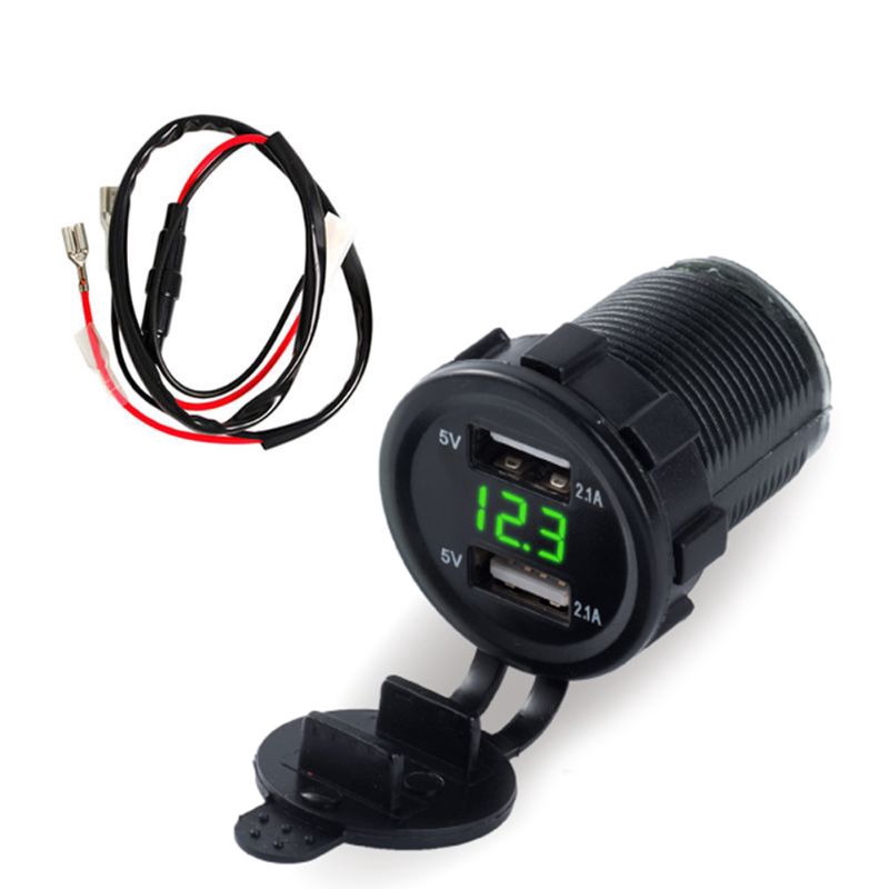 12V DC Motorcycle Car 3.1A Dual USB LED Charger Socket Voltage Voltmeter Panel