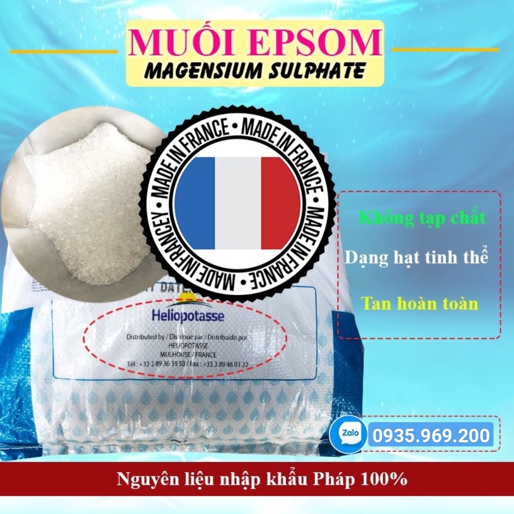 1kg Muối Epsom Salt, MgSO4 Dạng Hạt Tinh Thể, Tinh Khiết Không Tạp Chất Nhập Khẩu Pháp 100%