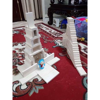 Thanh gỗ Bạch Dương, Xếp hình DOMINO bộ 60 thanh gỗ loại to 12.5x5.1x1.5cm [an toàn, thân thiện]