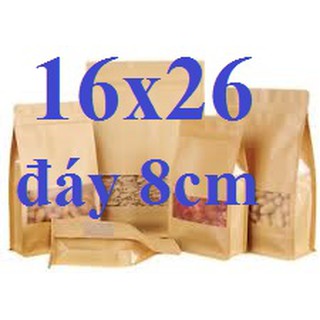 [16x26+8] Túi Zipper kraft 9 cạnh, 50 túi, đáy đứng, cửa sổ, phủ bóng, chống nước, khoảng 195k/kg