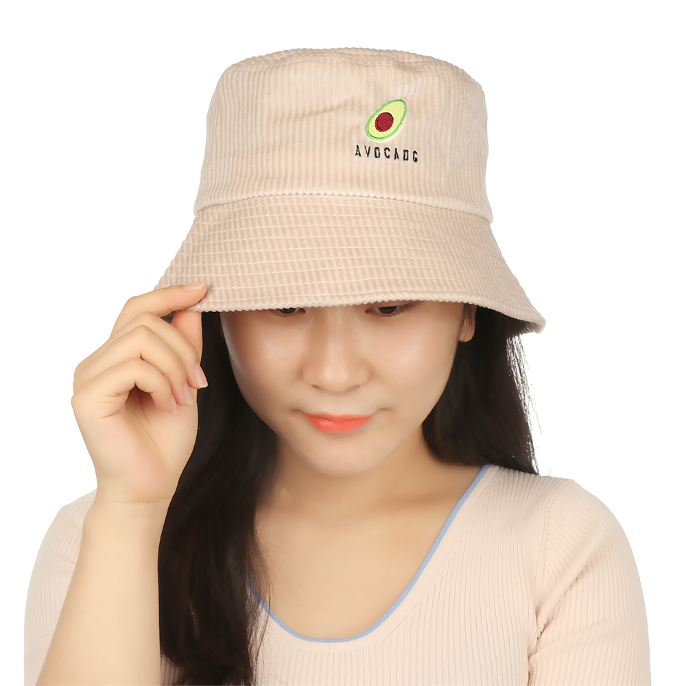 Nón Tai Bèo Vành Rộng Vải Nhung Thêu Hình Quả Bơ Thời Trang Mùa Hè