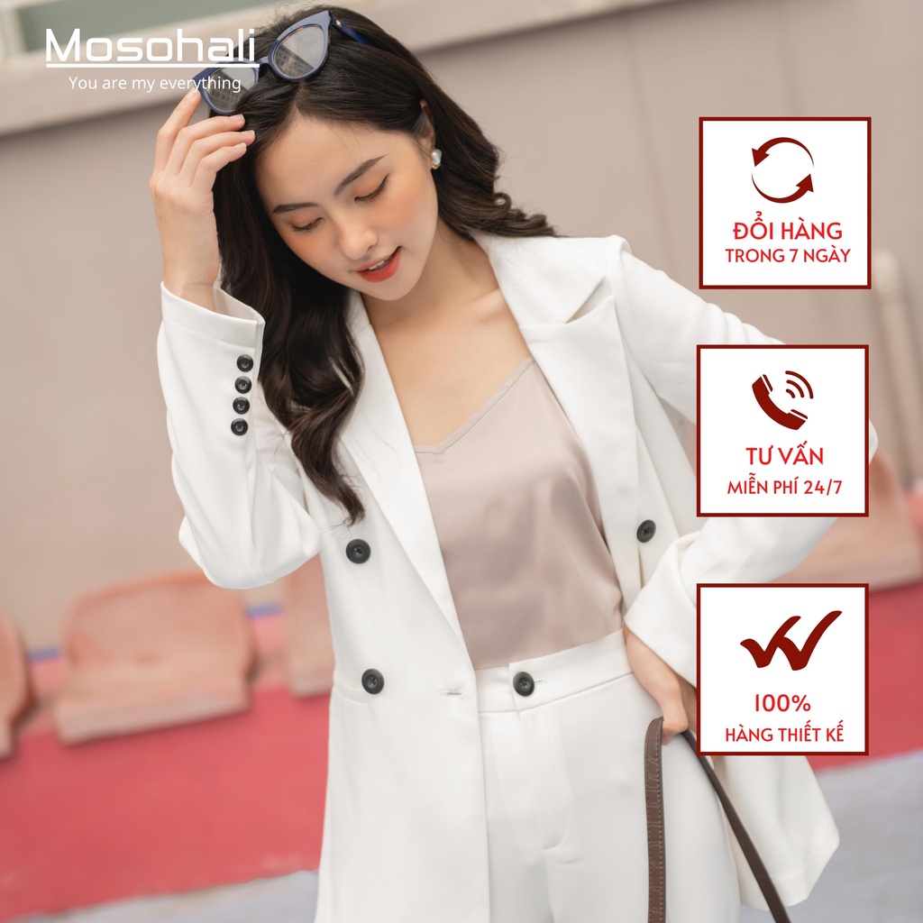 Set Vest nữ trắng Mosohali dáng suông set blazer nữ thời trang công sở thiết kế mosohali