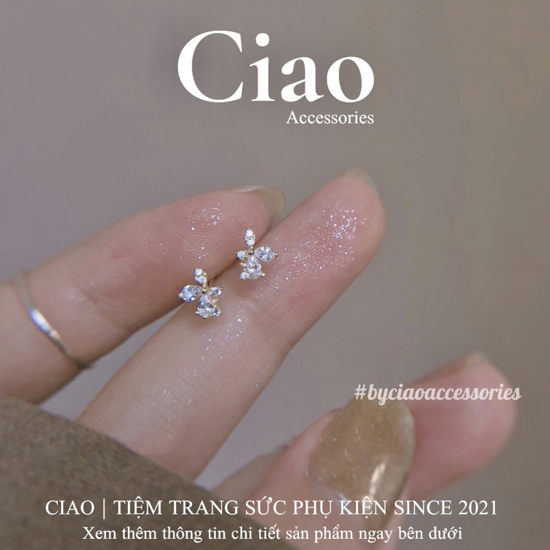 [HOẢ TỐC 1H] Khuyên tai/ Bông tai mạ bạc S925 thiết kế hoạ tiết đính đá Japan Tiny Ciao