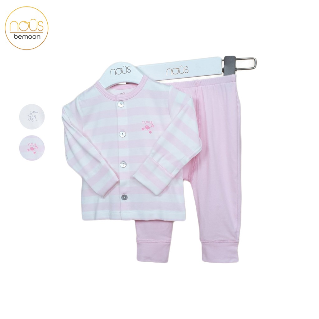 Bộ cài thẳng Nous pettit newborn kẻ hồng trắng (chim hồng)