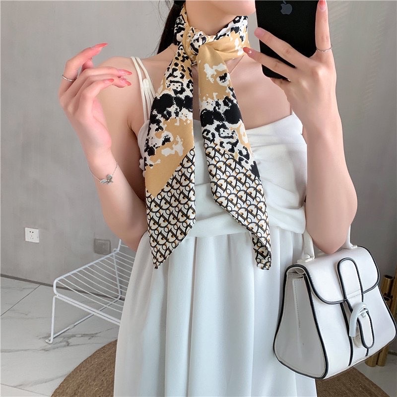 Khăn choàng cổ lụa vuông thanh lịch size 90x90cm đa năng quấn áo yếm - Khăn turban