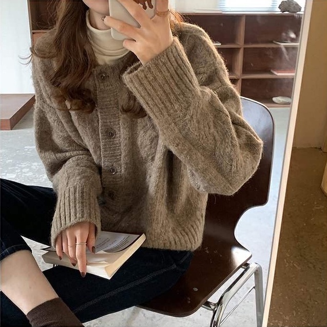 DUNEA Áo Khoác Cardigan Dệt Kim Dáng Rộng Kiểu Retro 3 Màu Sắc Lựa Chọn Cho Nữ