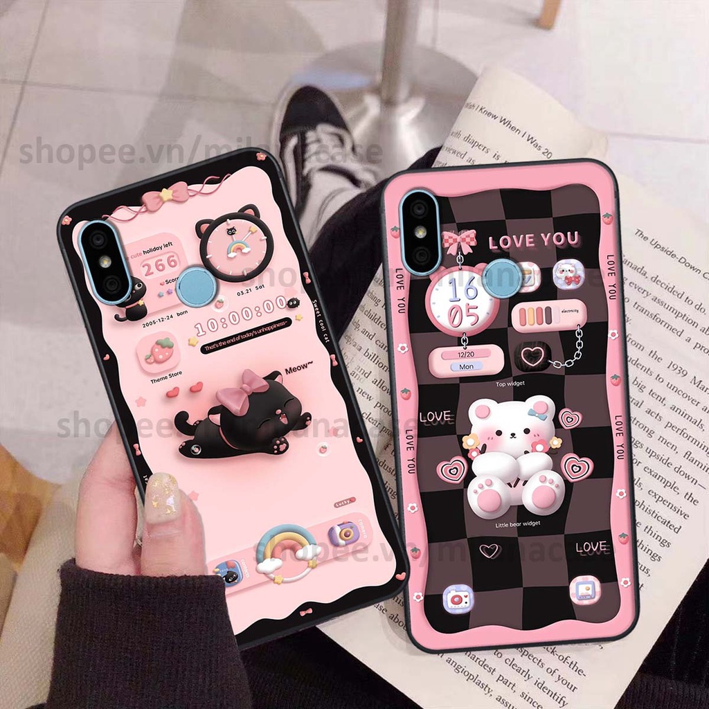 Ốp Xiaomi Redmi 6 Pro / Mi A2 Lite hình đồng hồ icon gấu mèo cute cực dễ thương ngộ nghĩnh