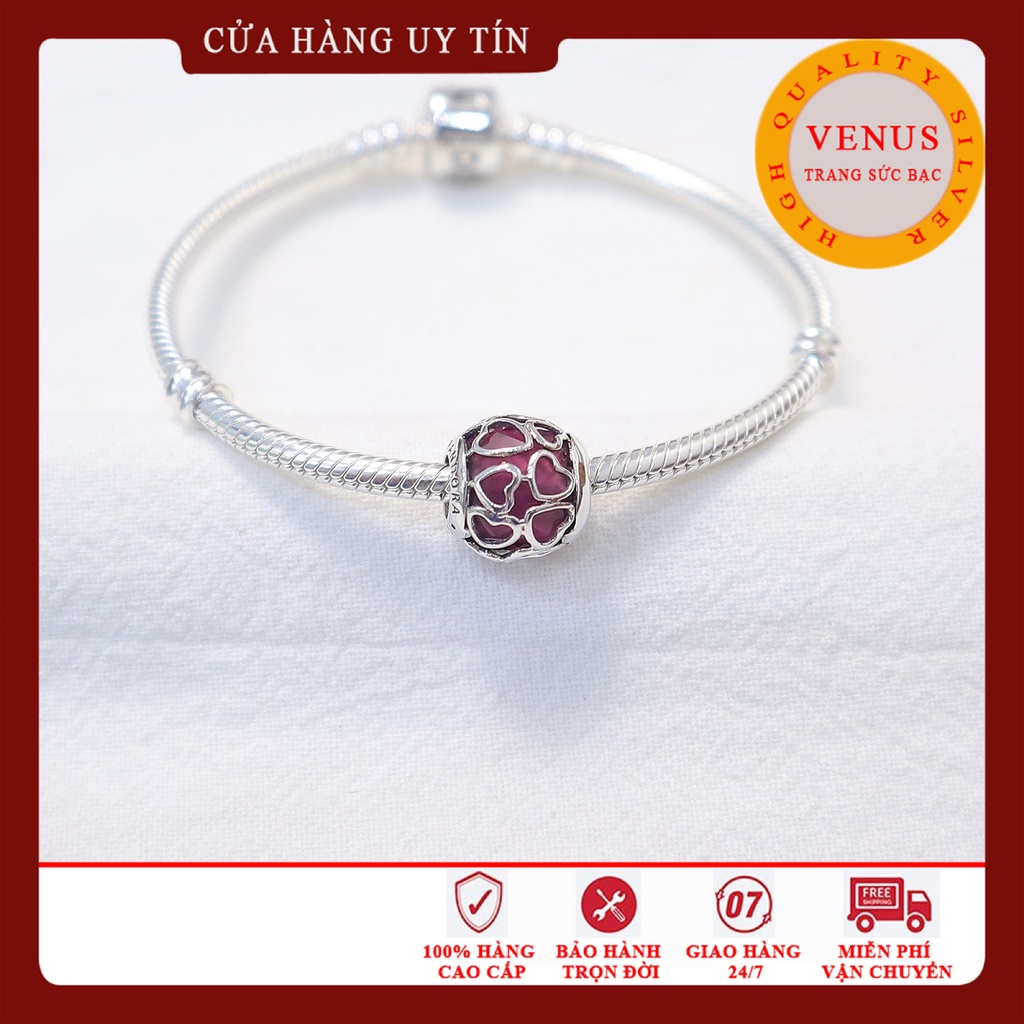 [Charm bạc 925 cao cấp] Charm cầu tim hồng đậm- Mã sản phẩm VENUSCTH