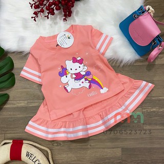 Đầm bé gái dễ thương, đầm in hình kitty pony thun cotton chính phẩm loại 1 mềm mịn mát cho bé 7kg đến 23kg