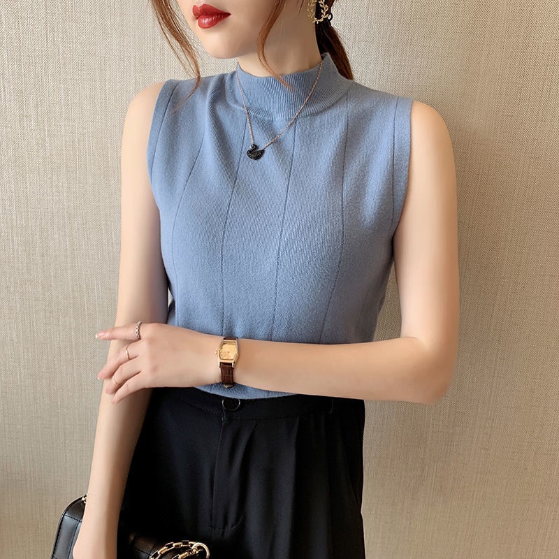 Áo sweater cổ cao không tay sành điệu cho nữ