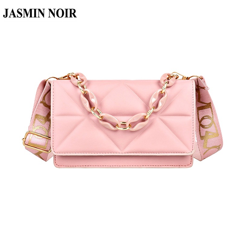 Túi đeo chéo JASMIN NOIR bằng da PU nắp lật phối dây xích thời trang dành cho nữ