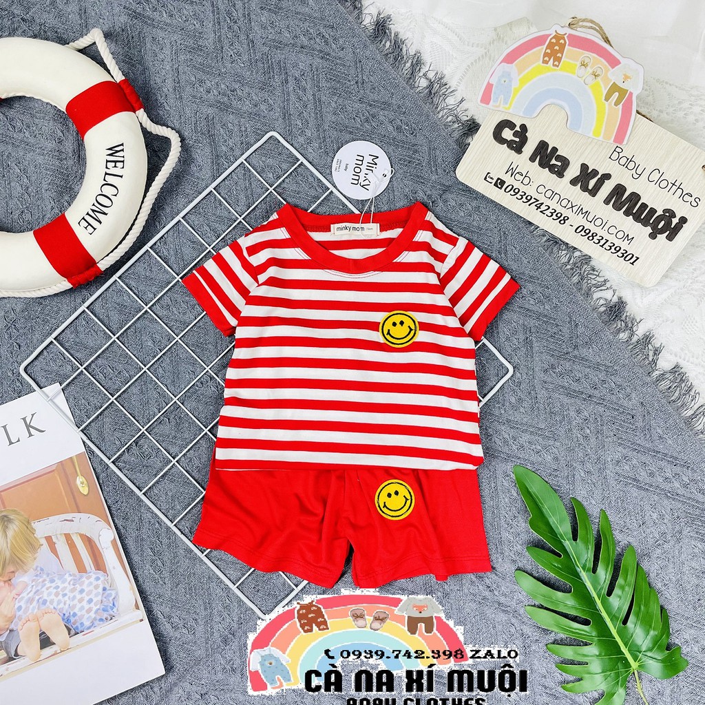 Bộ MinkyMom Sọc Thun LạnhFREE SHIPNgắn Tay Dể Thương Cho Bé Gái, Bé Trai, Đủ Màu