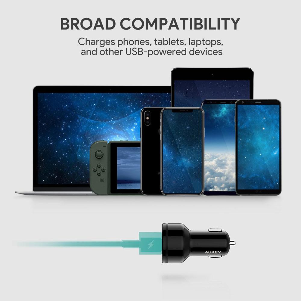 Sạc Ô Tô Aukey 39W 1 Cổng USB Aipower 1 Cổng USB Type C Power Delivery PD 2.0 CC-Y7