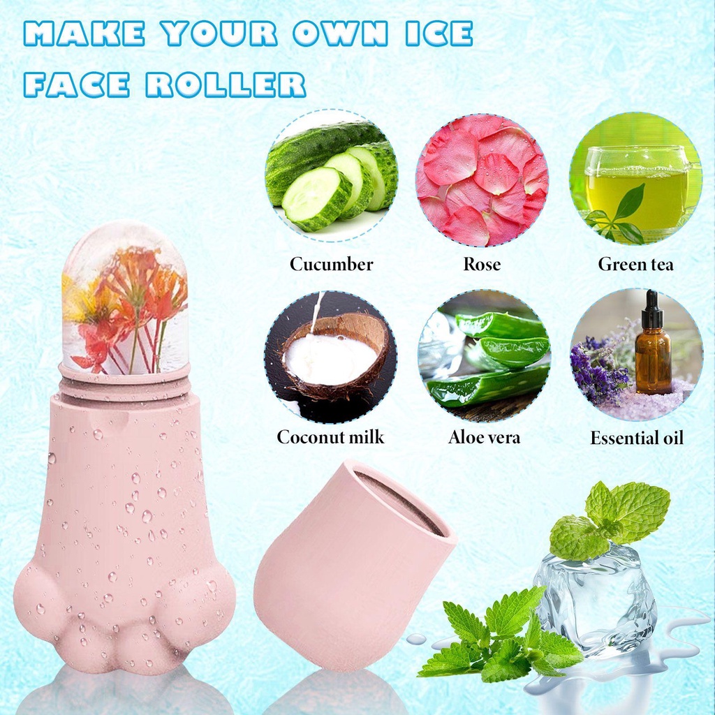 QQMALL Khay Làm Đá Mát Xa Mặt Hình Dấu Chân Mèo Bằng Silicone