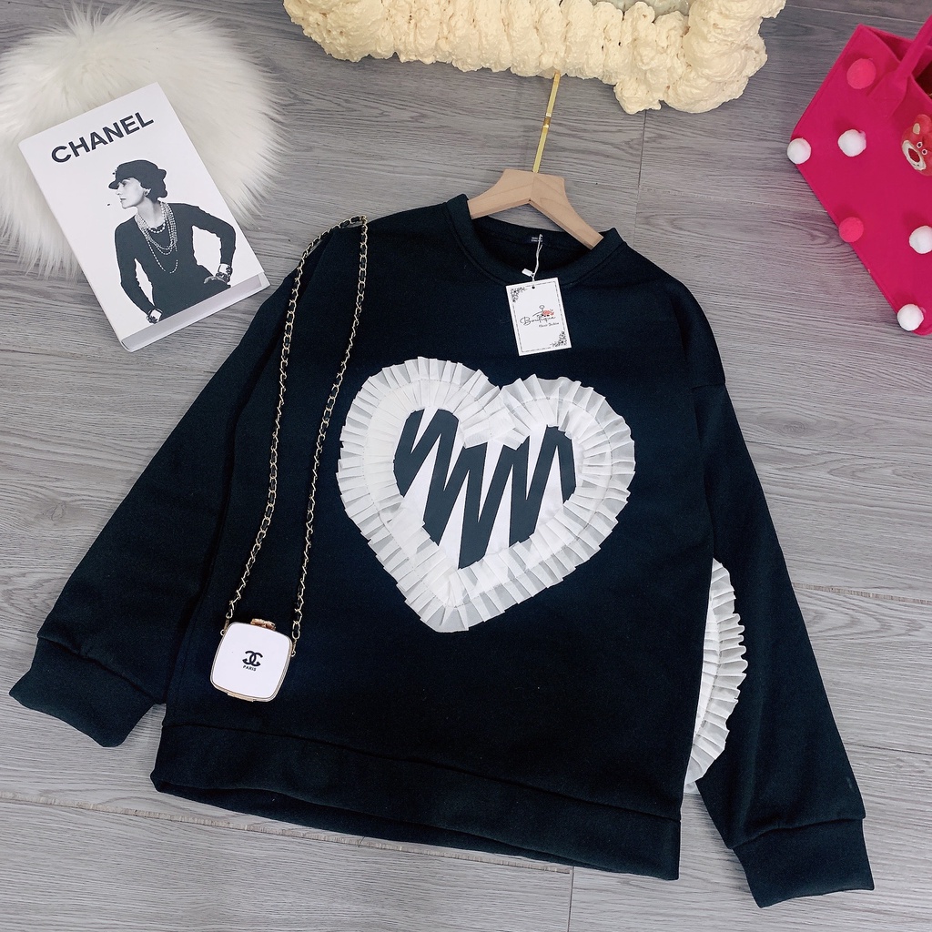 Áo khoác sweater nỉ tim cao cấp lót lông xinh xắn cho bạn gái TĐ03