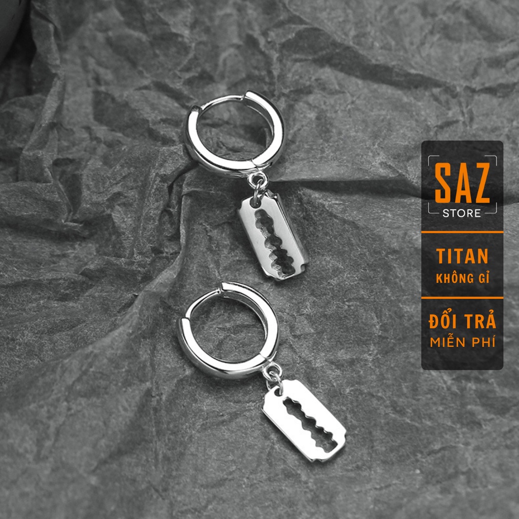 Khuyên tai tròn dạng xỏ SAZ màu bạc đen đơn giản đẹp nhỏ xinh - HT Dao Lam