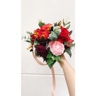 BÓ HOA CƯỚI CẦM TAY CÔ DÂU HOA VẢI LỤA BÔNG ASTISO MỘT MẶT THEO XU HƯỚNG CƯỚI VINTAGE