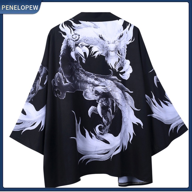 Áo Khoác Kimono Tay 3/4 In Hình Rồng Phong Cách Trung Hoa Dành Cho Nam Và Nữ