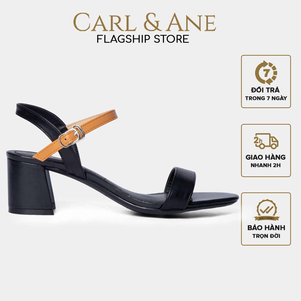 Carl &amp; Ane - Giày sandal mũi vuông cao 5cm màu đen phối bò _ CS004