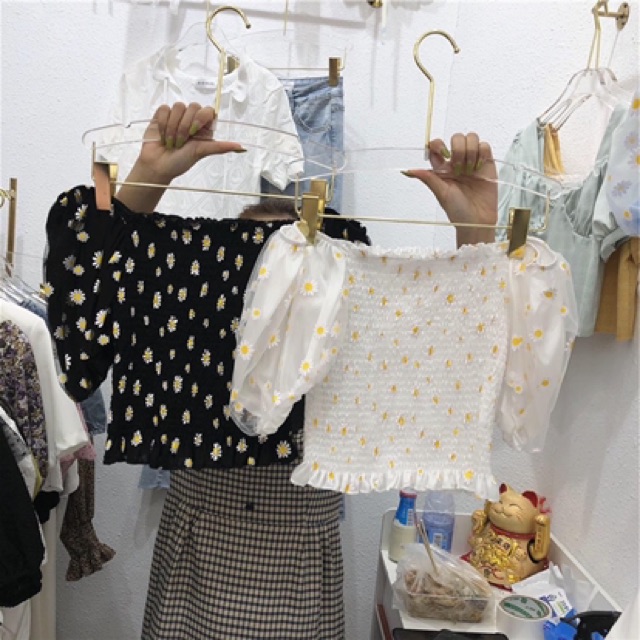 ÁO NHÚN IN HOA CÚC TAY NGẮN