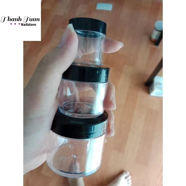 Hũ nhựa trong suốt nắp đen đựng bột làm nail - 10g, 30g, 50g   - Phụ kiện đồ nail