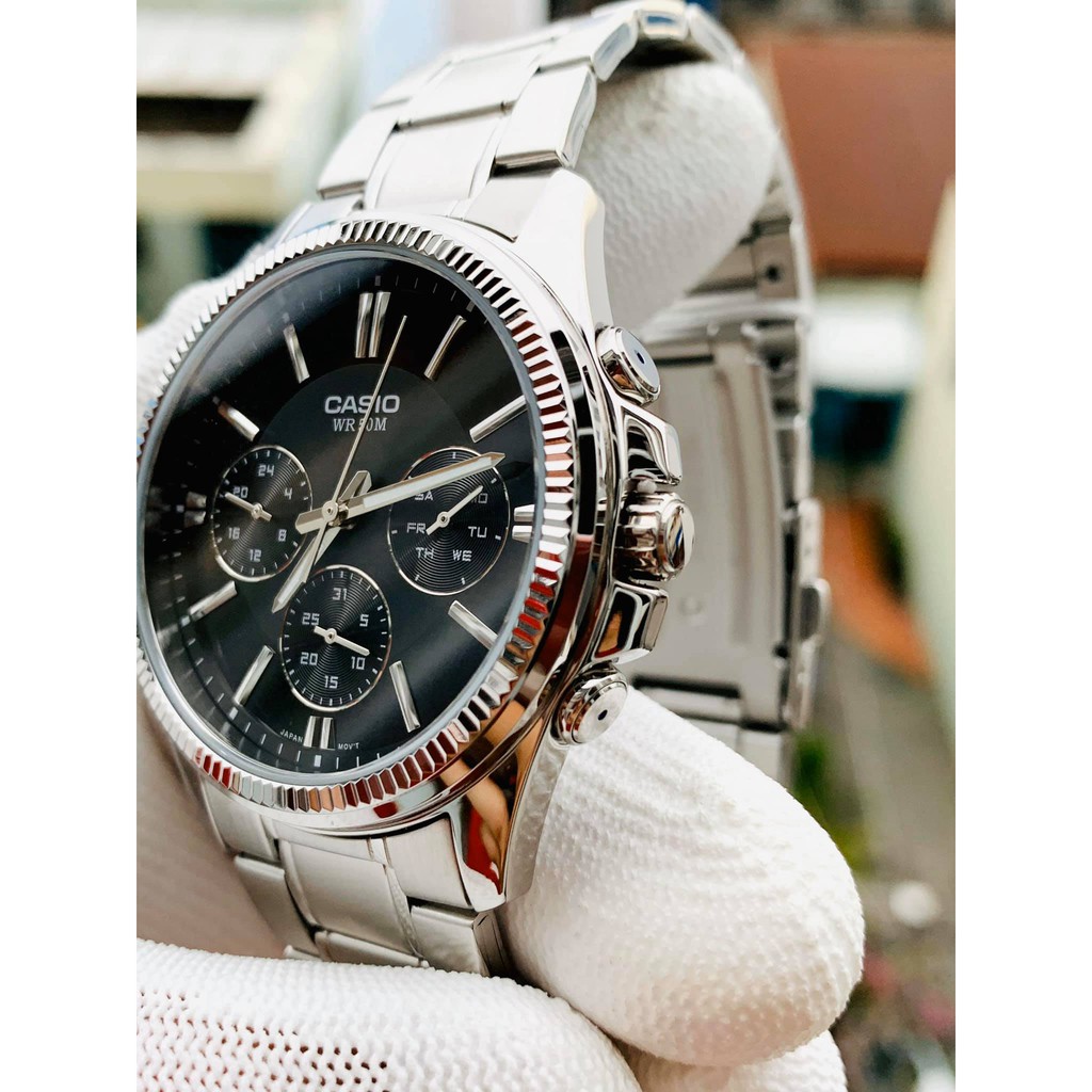 Đồng hồ nam dây thép Casio MTP 1375D-1AV Mặt đen size 42mm chống nước 5ATM Bảo hành 1 năm Hyma watch