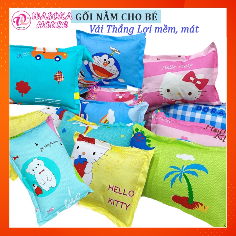 Gối cho bé nhiều kích cỡ, vải Cotton Thắng Lợi mềm mát, gối êm mềm, nhiều họa tiết hoạt hình gần gũi thân thuộc