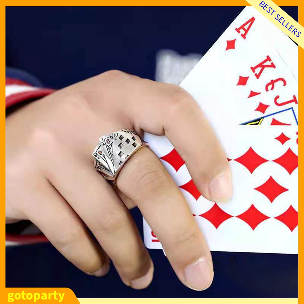 Nhẫn hở chạm khắc hình lá bài poker phong cách cổ điển