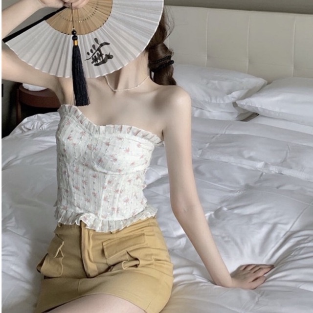 Áo Form Corset Croptop Cúp Ngực Hoa Văn Nhí Xinh Xắn | BigBuy360 - bigbuy360.vn