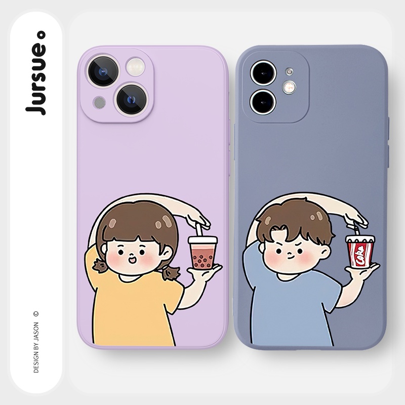 Ốp lưng JURSUE hoạt hình cặp đôi dễ thương đẹp Cho iPhone 14 13 12 11 Pro Max SE 2020 X XR XS 8 7 ip 6S 6 Plus kute Y2168