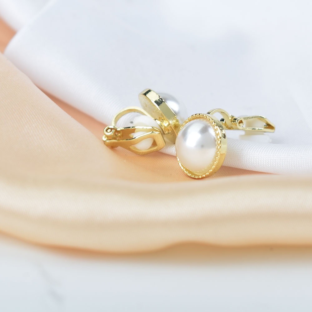 Hoa Tai Dạng Kẹp Hình Tròn Đính Ngọc Trai Nhân Tạo Màu Vàng Đồng Thời Trang Dự Tiệc Cho Nữ