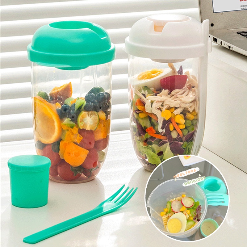 Bình Đựng Salad 1000ML Kèm Nĩa Và Nĩa Chất Lượng Cao