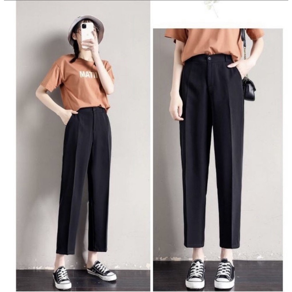 Quần tây công sở nữ lưng cao dáng dài ống đứng màu đen xanh than, Quần baggy nữ vải cạp cao nữ đi học làm công sở đẹp